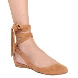 Sigerson Morrison Brown Suede Ankle Wrap Ballet Flats Size 8B